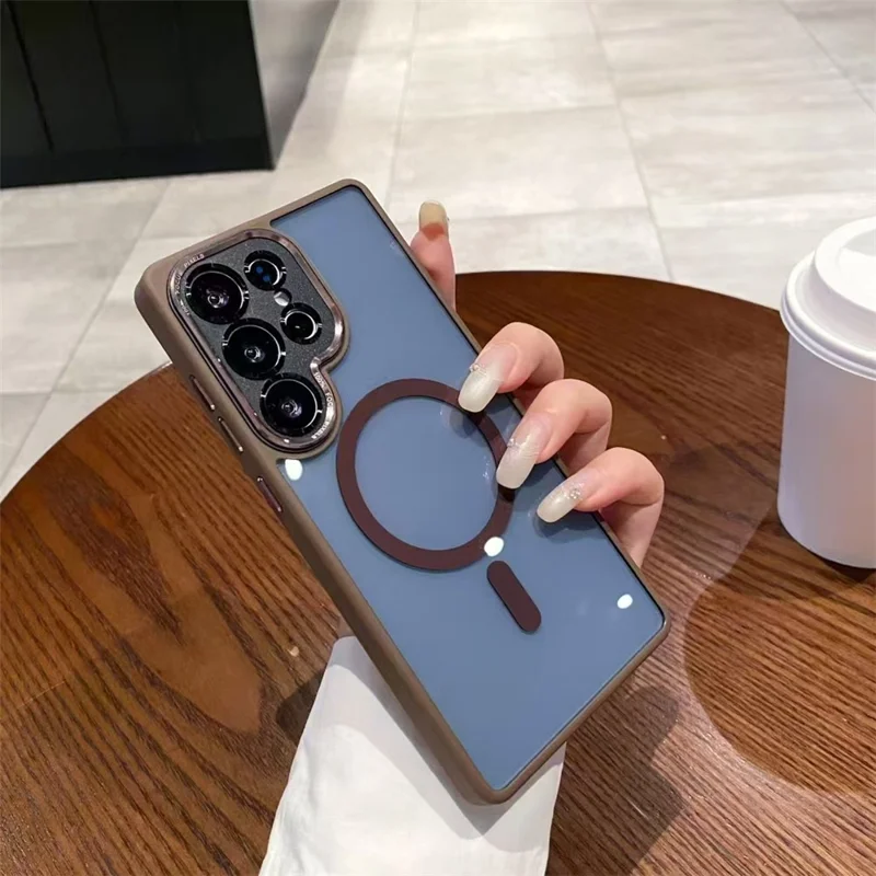 For Samsung Galaxy S24 Ultra Magnetic Case TPU + Acrylic Hybrid Phone Shell - Brown