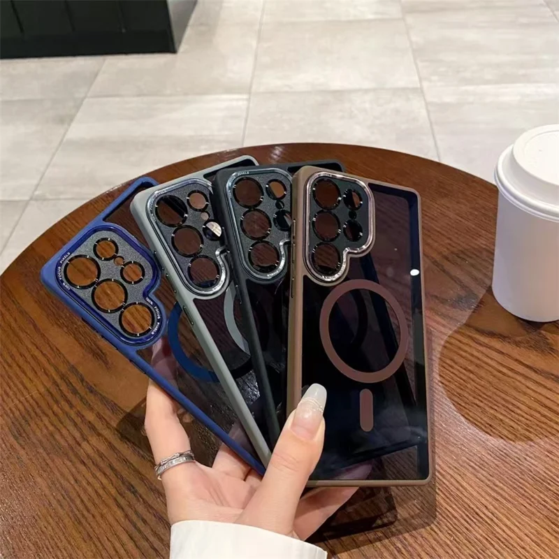 For Samsung Galaxy S24 Ultra Magnetic Case TPU + Acrylic Hybrid Phone Shell - Brown