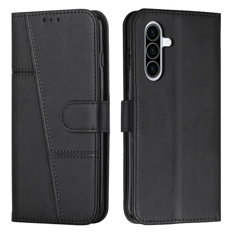 Leather Phone Case For Samsung Galaxy A57 Foldable Stand Wallet Flip Cover with Strap - Black