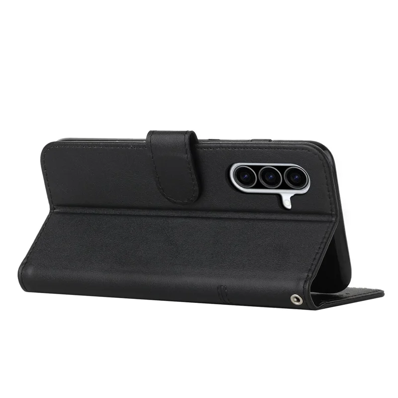 Leather Phone Case For Samsung Galaxy A57 Foldable Stand Wallet Flip Cover with Strap - Black
