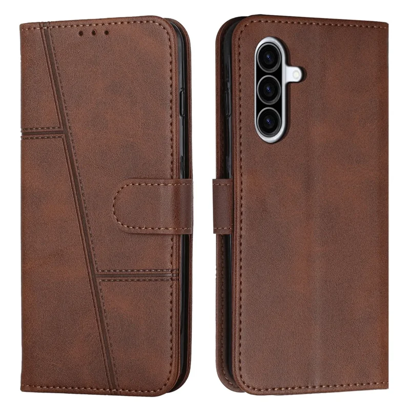 Leather Phone Case For Samsung Galaxy A37 Foldable Stand Wallet Flip Cover with Strap - Brown