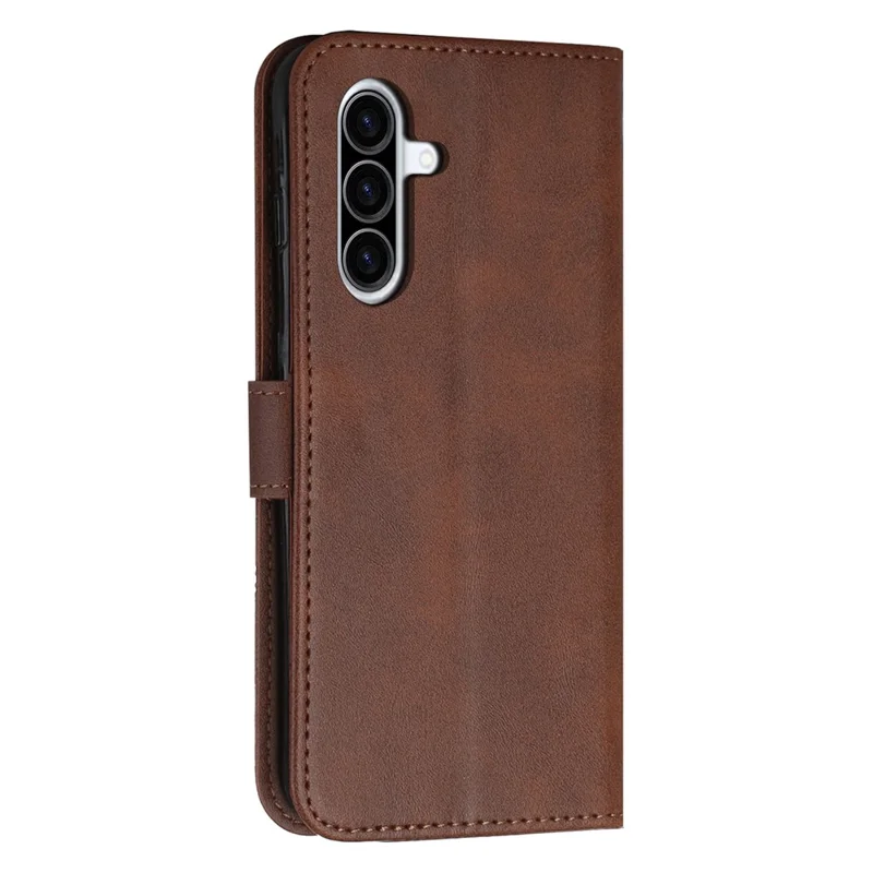 Leather Phone Case For Samsung Galaxy A37 Foldable Stand Wallet Flip Cover with Strap - Brown