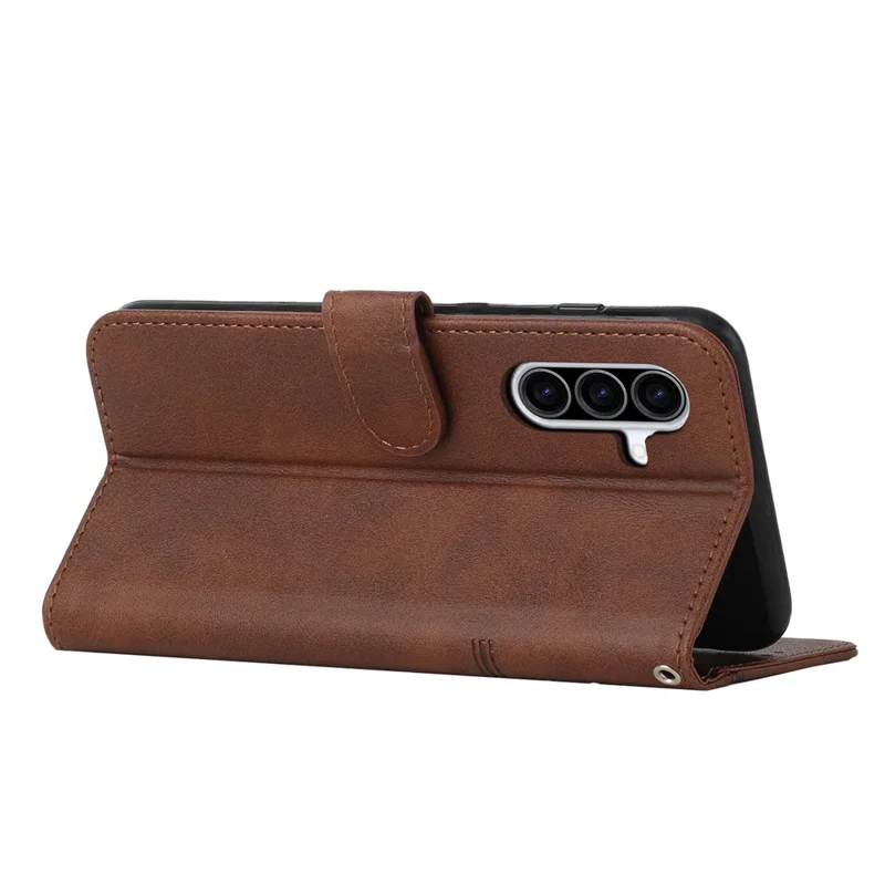 Leather Phone Case For Samsung Galaxy A37 Foldable Stand Wallet Flip Cover with Strap - Brown