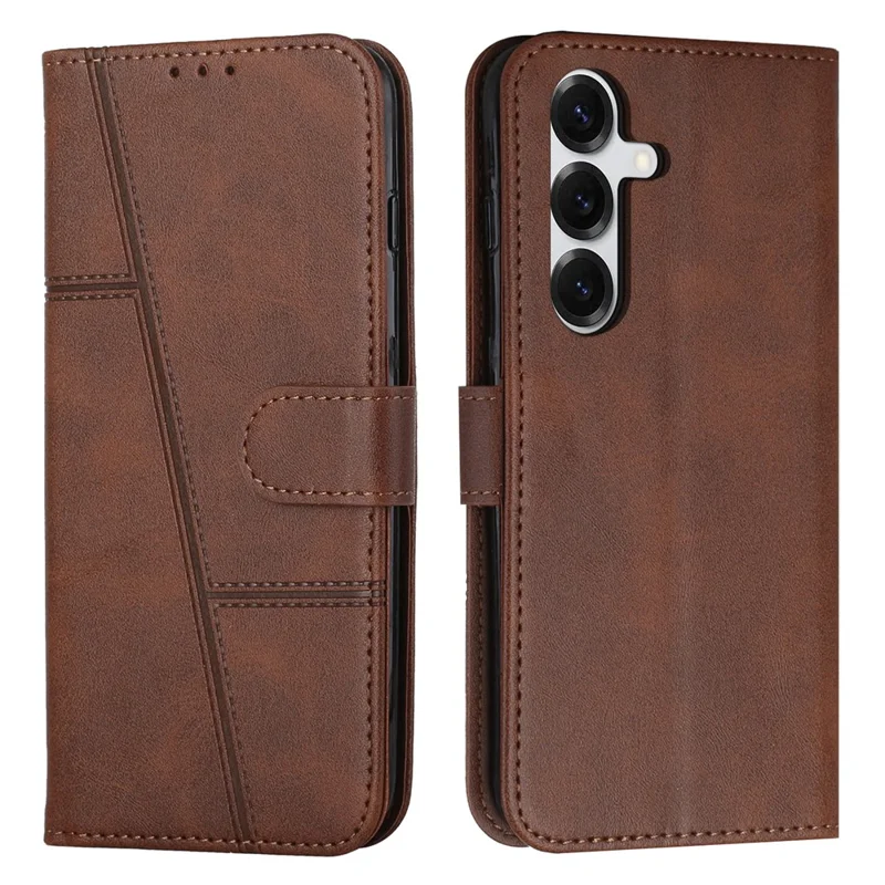Leather Phone Case For Samsung Galaxy S26  /  S26 Pro Foldable Stand Wallet Flip Cover with Strap - Brown