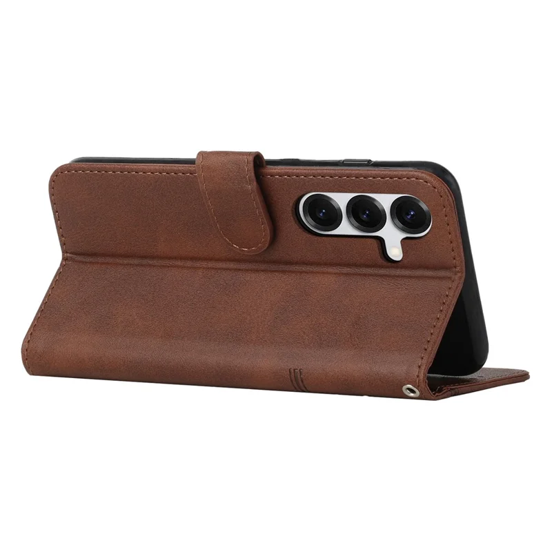 Leather Phone Case For Samsung Galaxy S26  /  S26 Pro Foldable Stand Wallet Flip Cover with Strap - Brown