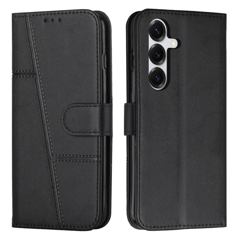 Leather Phone Case For Samsung Galaxy S26+ Foldable Stand Wallet Flip Cover with Strap - Black
