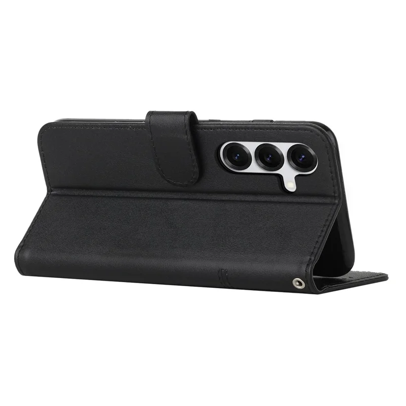 Leather Phone Case For Samsung Galaxy S26+ Foldable Stand Wallet Flip Cover with Strap - Black