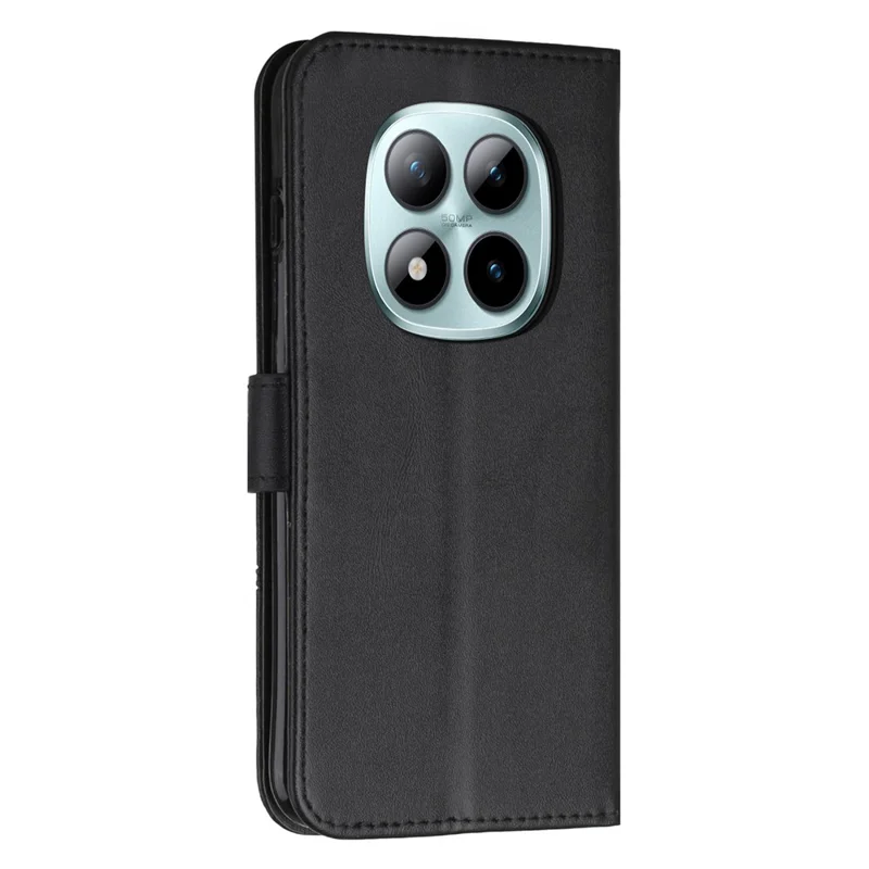 Leather Phone Case For Xiaomi Redmi Note 15 Pro 4G (Global) Foldable Stand Wallet Flip Cover with Strap - Black