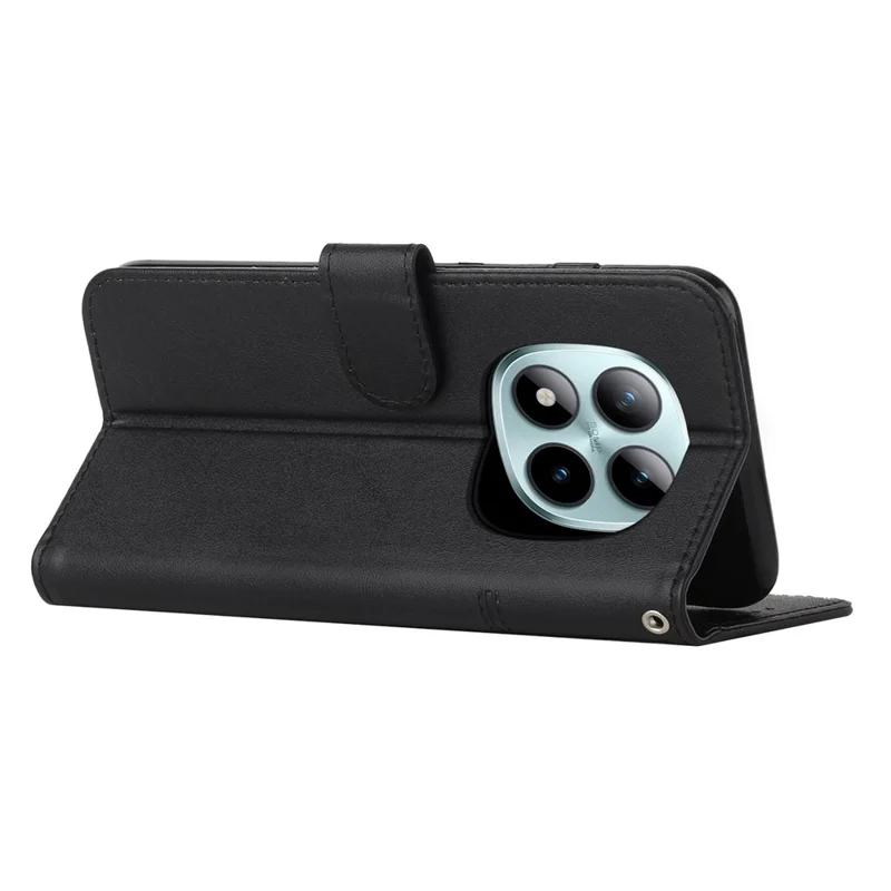 Leather Phone Case For Xiaomi Redmi Note 15 Pro 4G (Global) Foldable Stand Wallet Flip Cover with Strap - Black