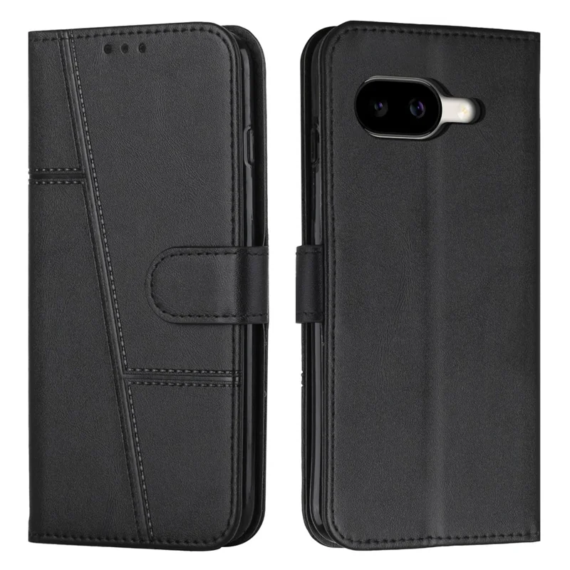 Leather Phone Case For Google Pixel 10a Foldable Stand Wallet Flip Cover with Strap - Black