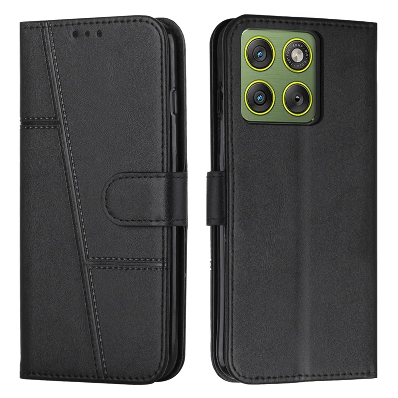 Leather Phone Case For Motorola Edge 70 5G Foldable Stand Wallet Flip Cover with Strap - Black