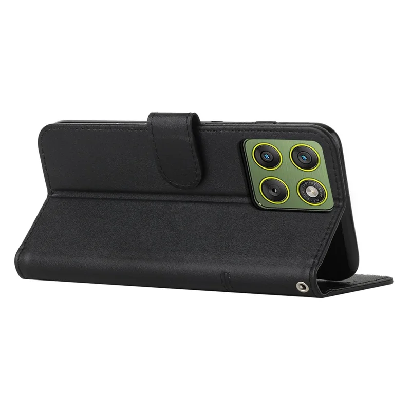 Leather Phone Case For Motorola Edge 70 5G Foldable Stand Wallet Flip Cover with Strap - Black