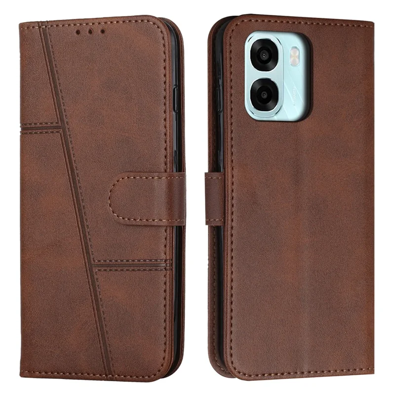 Leather Phone Case For Oppo A6x 5G / A6x 4G / A6x 5G (India) / A6s 5G / A6 4G / A6 5G (Global) / A6t 4G / A6t 5G / A6t Pro 4G (Global) / A6c 4G  Foldable Stand Wallet Flip Cover with Strap - Brown
