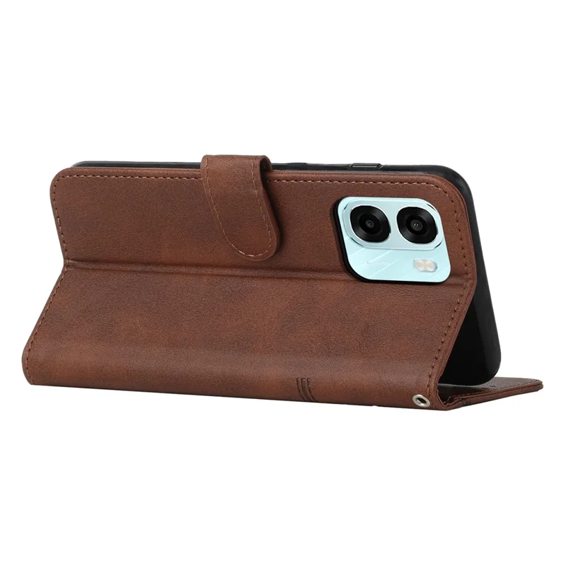 Leather Phone Case For Oppo A6x 5G / A6x 4G / A6x 5G (India) / A6s 5G / A6 4G / A6 5G (Global) / A6t 4G / A6t 5G / A6t Pro 4G (Global) / A6c 4G  Foldable Stand Wallet Flip Cover with Strap - Brown