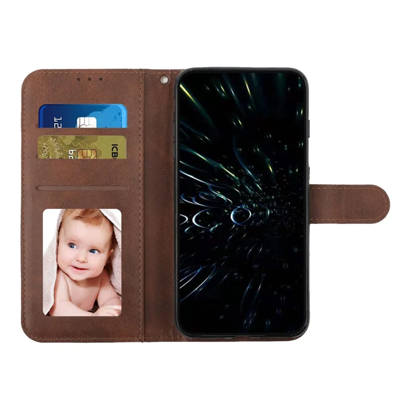 Leather Phone Case For Oppo A6x 5G / A6x 4G / A6x 5G (India) / A6s 5G / A6 4G / A6 5G (Global) / A6t 4G / A6t 5G / A6t Pro 4G (Global) / A6c 4G  Foldable Stand Wallet Flip Cover with Strap - Brown
