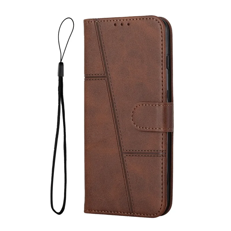 Leather Phone Case For Oppo A6x 5G / A6x 4G / A6x 5G (India) / A6s 5G / A6 4G / A6 5G (Global) / A6t 4G / A6t 5G / A6t Pro 4G (Global) / A6c 4G  Foldable Stand Wallet Flip Cover with Strap - Brown