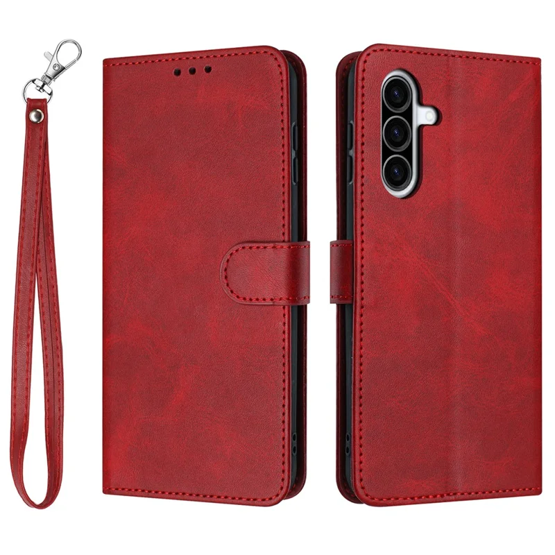 For Samsung Galaxy A57 Wallet Case Flip Stand Calf Texture PU Leather Phone Cover with Strap - Red