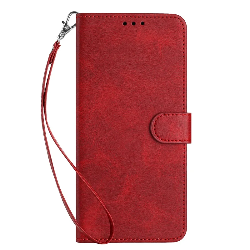 For Samsung Galaxy A57 Wallet Case Flip Stand Calf Texture PU Leather Phone Cover with Strap - Red