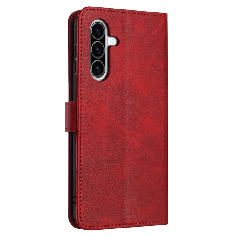 For Samsung Galaxy A57 Wallet Case Flip Stand Calf Texture PU Leather Phone Cover with Strap - Red