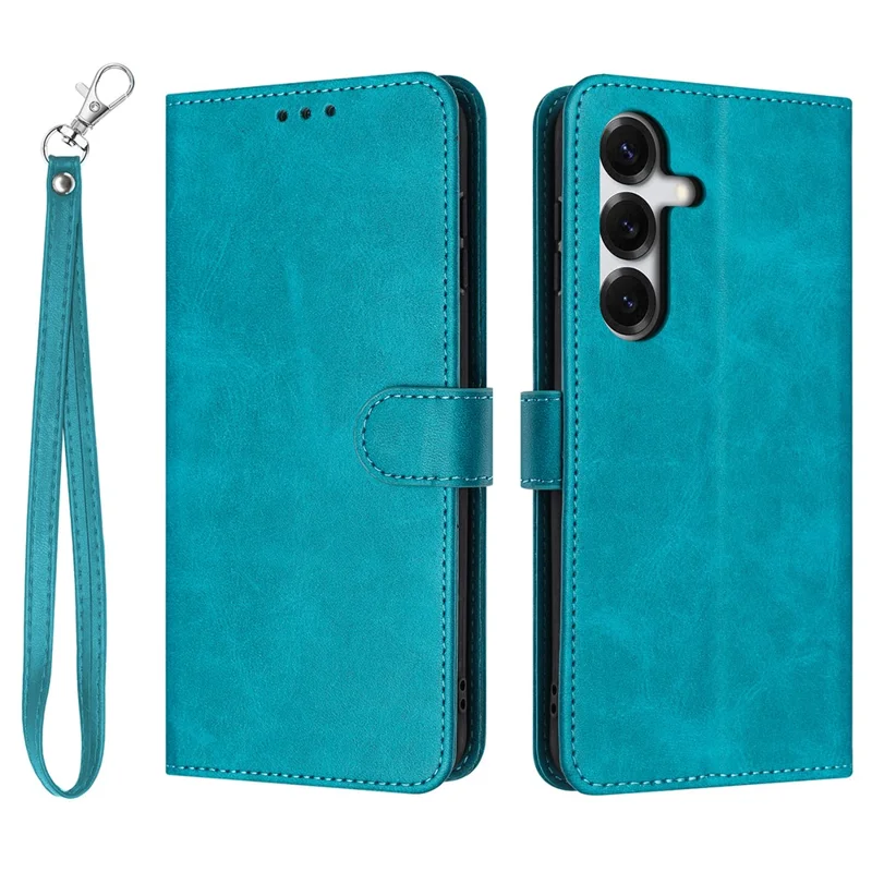 Wallet Case For Samsung Galaxy S26  /  S26 Pro Flip Stand Calf Texture PU Leather Phone Cover with Strap - Green