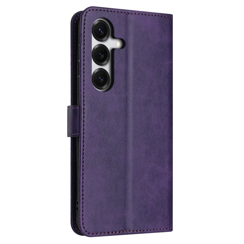 For Samsung Galaxy S26+ Wallet Case Flip Stand Calf Texture PU Leather Phone Cover with Strap - Purple