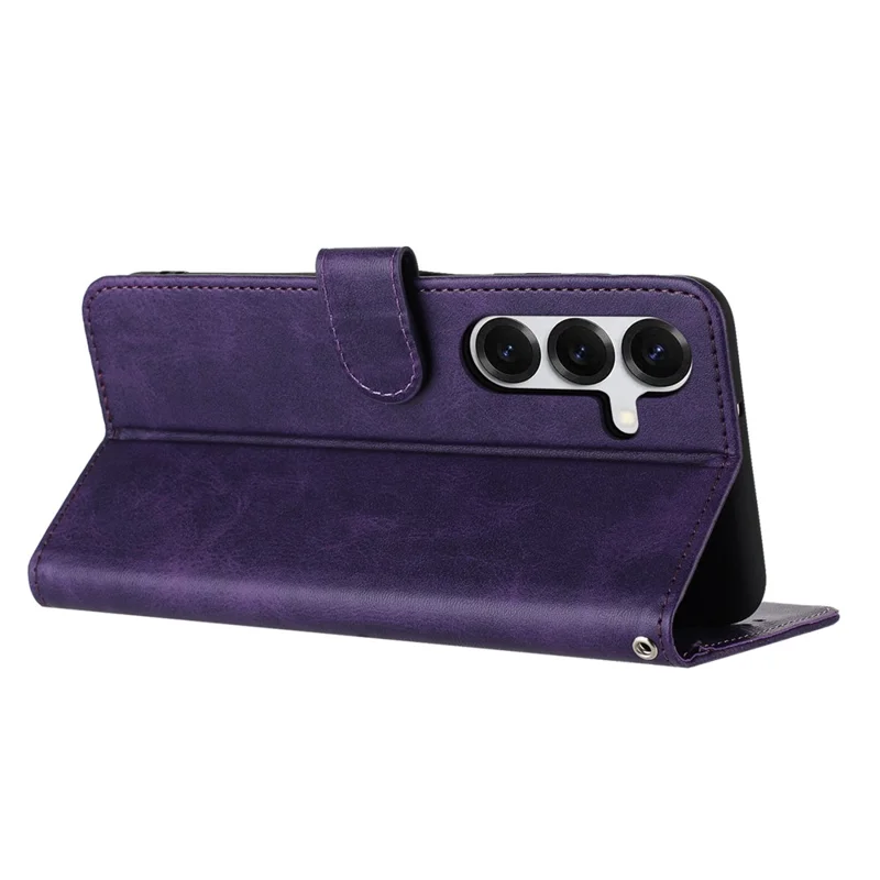 For Samsung Galaxy S26+ Wallet Case Flip Stand Calf Texture PU Leather Phone Cover with Strap - Purple