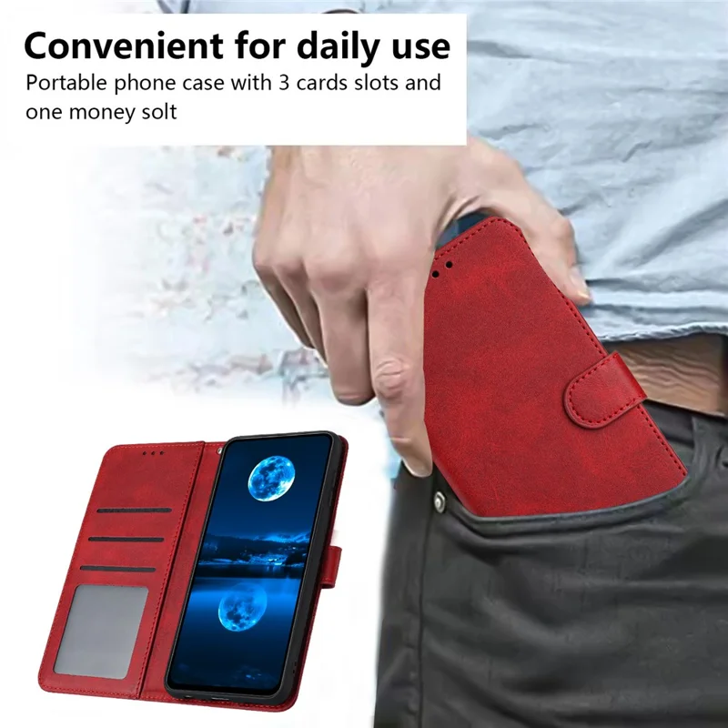 For Samsung Galaxy S26 Ultra Wallet Case Flip Stand Calf Texture PU Leather Phone Cover with Strap - Red