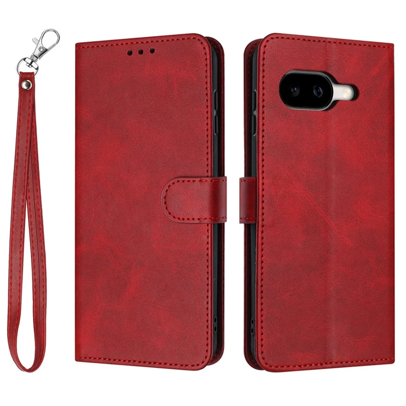 For Google Pixel 10a Wallet Case Flip Stand Calf Texture PU Leather Phone Cover with Strap - Red