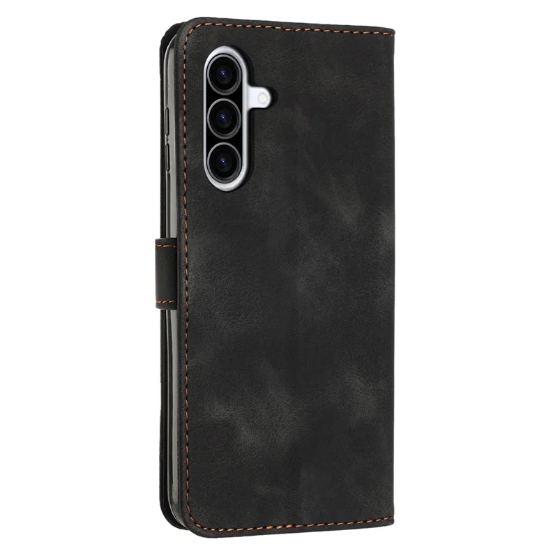 For Samsung Galaxy A57 5G Leather Case Imprinted Triangle Phone Cover with Hand Strap - Black