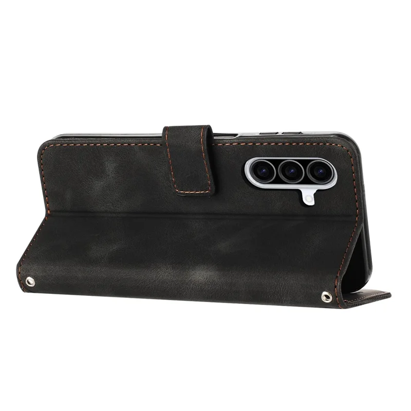 For Samsung Galaxy A57 5G Leather Case Imprinted Triangle Phone Cover with Hand Strap - Black