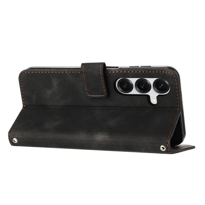 Leather Case For Samsung Galaxy S26  /  S26 Pro Imprinted Triangle Phone Cover with Hand Strap - Black