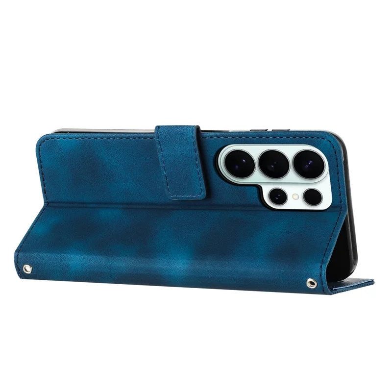 For Samsung Galaxy S26 Ultra Leather Case Imprinted Triangle Phone Cover with Hand Strap - Blue