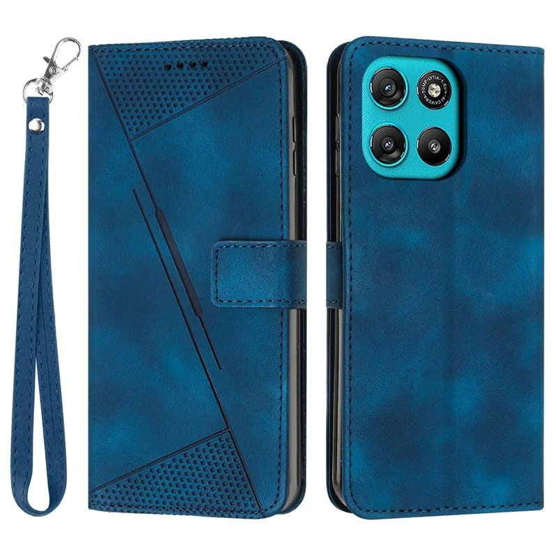 Leather Case For Motorola Moto G67 Power 5G  /  G57 Power 5G  /  G57 5G Imprinted Triangle Phone Cover with Hand Strap - Blue