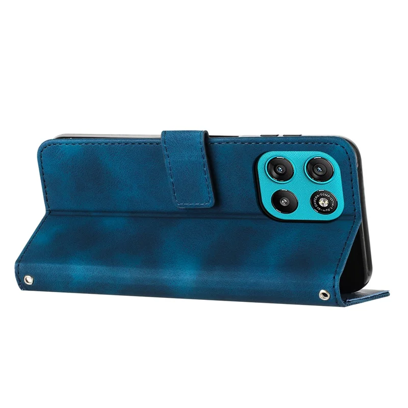 Leather Case For Motorola Moto G67 Power 5G  /  G57 Power 5G  /  G57 5G Imprinted Triangle Phone Cover with Hand Strap - Blue