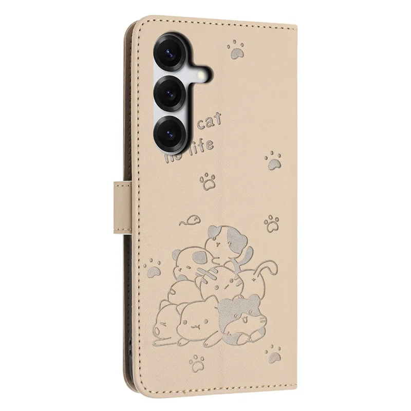 Wallet Case For Samsung Galaxy S26  /  S26 Pro Cats Imprint Leather Phone Cover with Strap - Beige