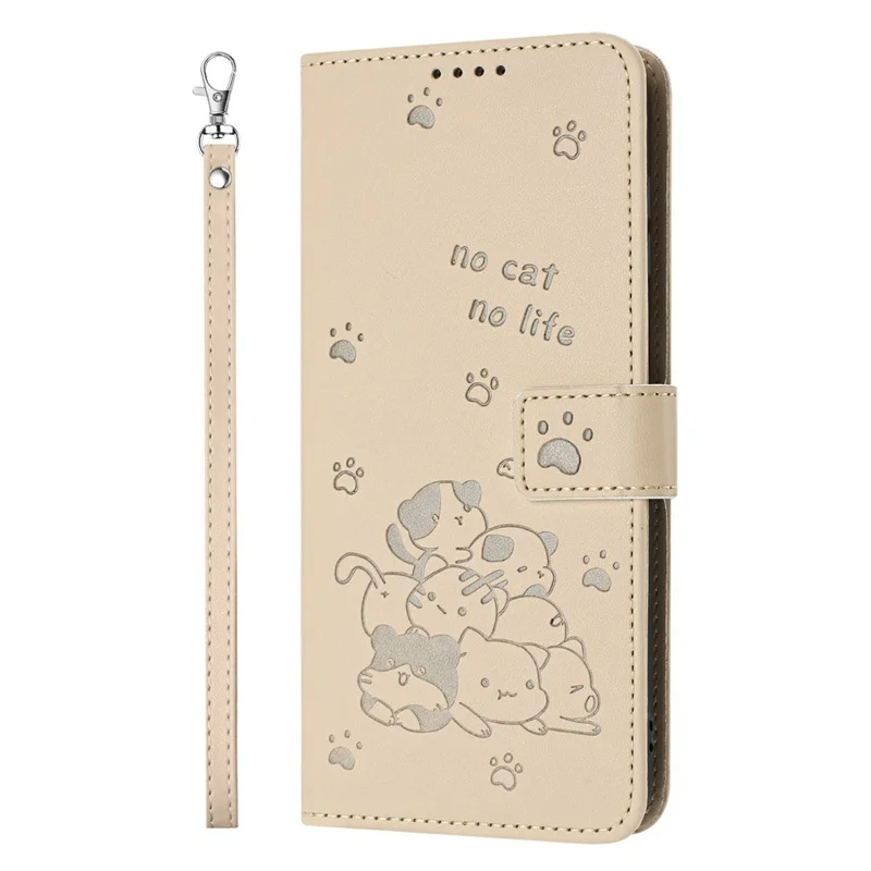 Wallet Case For Samsung Galaxy S26  /  S26 Pro Cats Imprint Leather Phone Cover with Strap - Beige