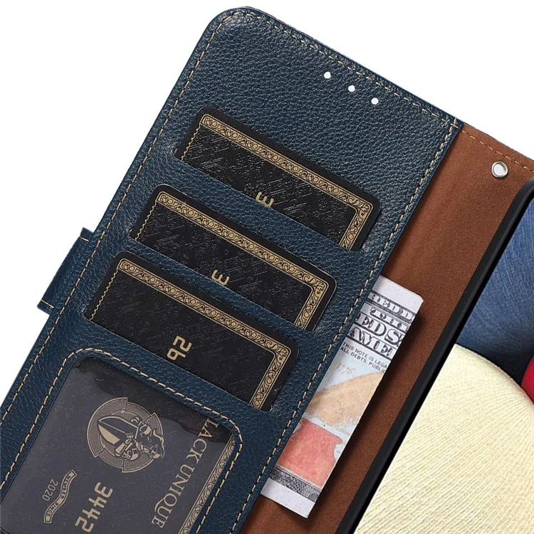 KHAZNEH For Motorola Moto G72 4G Litchi Texture Stand Wallet Phone Case RFID Blocking PU Leather TPU Cover - Blue