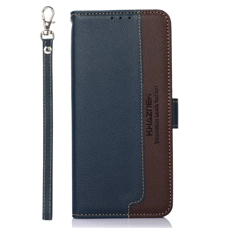 KHAZNEH For Motorola Moto G72 4G Litchi Texture Stand Wallet Phone Case RFID Blocking PU Leather TPU Cover - Blue