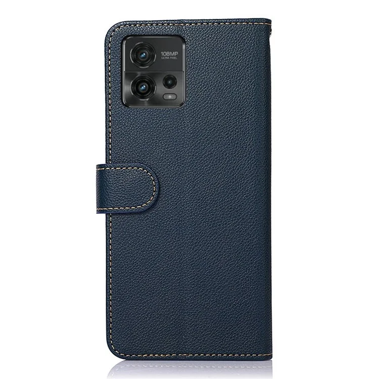 KHAZNEH For Motorola Moto G72 4G Litchi Texture Stand Wallet Phone Case RFID Blocking PU Leather TPU Cover - Blue