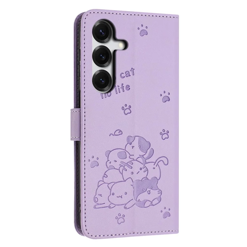For Samsung Galaxy S26+ Wallet Case Cats Imprint Leather Phone Cover with Strap - Purple