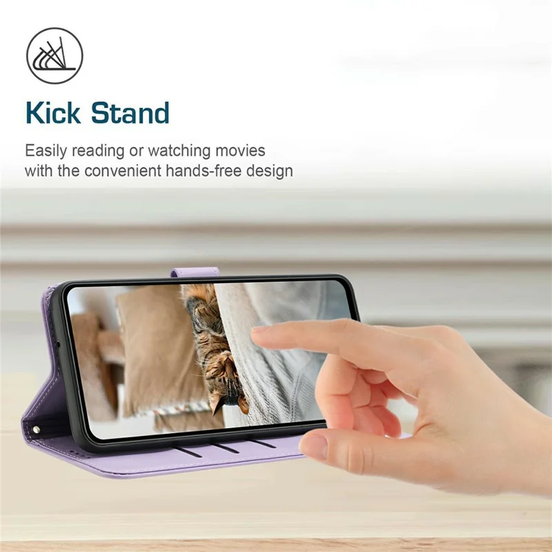 For Samsung Galaxy S26+ Wallet Case Cats Imprint Leather Phone Cover with Strap - Purple