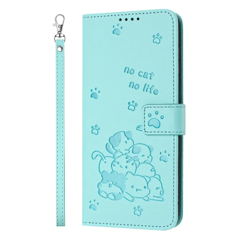 For Samsung Galaxy S26 Ultra Wallet Case Cats Imprint Leather Phone Cover with Strap - Green