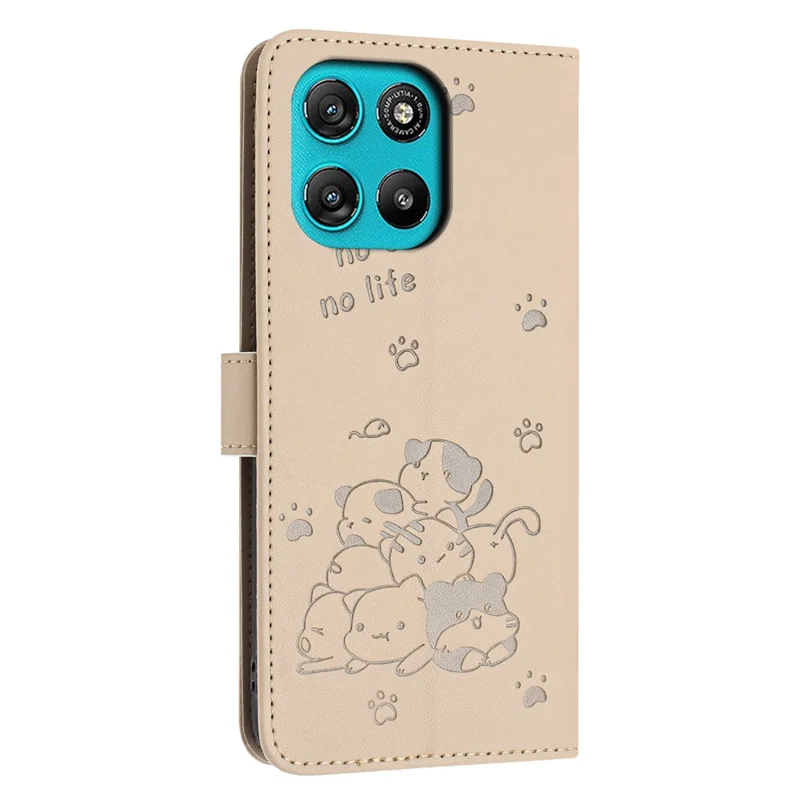 Wallet Case For Motorola Moto G67 Power 5G  /  G57 Power 5G  /  G57 5G Cats Imprint Leather Phone Cover with Strap - Beige