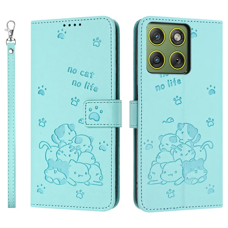 For Motorola Edge 70 5G Wallet Case Cats Imprint Leather Phone Cover with Strap - Green