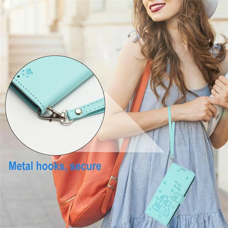 For Motorola Edge 70 5G Wallet Case Cats Imprint Leather Phone Cover with Strap - Green