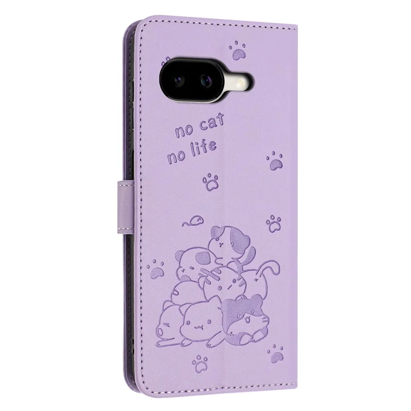 For Google Pixel 10a Wallet Case Cats Imprint Leather Phone Cover with Strap - Purple
