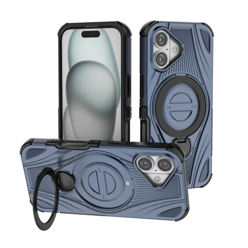 WANLONFENG XH Series For iPhone 17 Kickstand Case with Screen Film, Drop Proof PC TPU Phone Cover - Sapphire