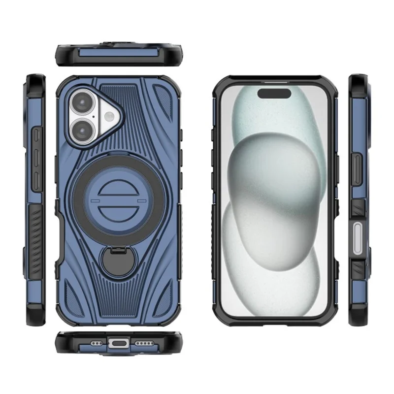 WANLONFENG XH Series For iPhone 17 Kickstand Case with Screen Film, Drop Proof PC TPU Phone Cover - Sapphire