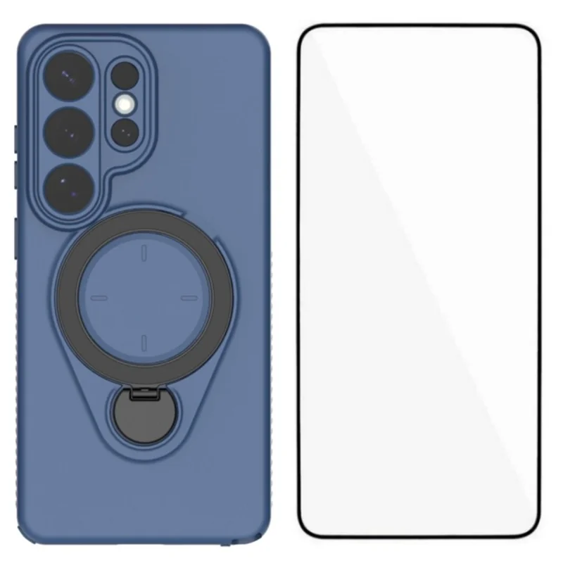 For Samsung Galaxy S26 Ultra Case with Tempered Glass WANLONFENG JH Series PC TPU Kickstand Phone Cover - Sapphire