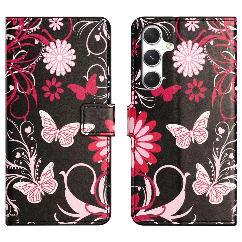 For Samsung Galaxy S26 Case Pattern Print PU Leather Wallet Phone Cover - Black Butterfly